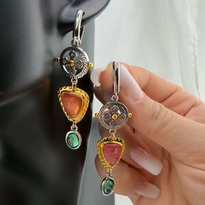 Multicolor Elegant Silver and Gold Dangle Earrings